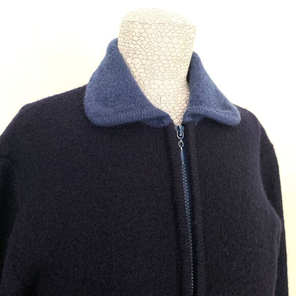 Vintage Pickett & Smith Black and Navy Wool Zipper Jacket, Size Medium - Picture 5 of 14